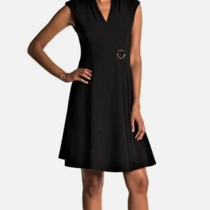 Cache Elegant Black Midi Dress with Gold Ring
